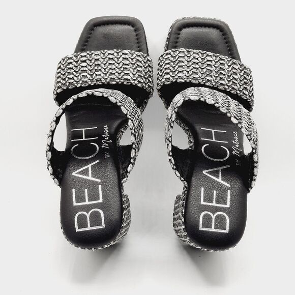 BEACH by Matisse Vegan Gem Platform Block Heels Black Double Strap Sandals  5.5 - Picture 9 of 9